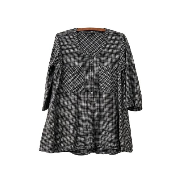 Armani Exchange Womens Black Plaid Half Button Long Sleeve Blouse Size Medium - Picture 1 of 6